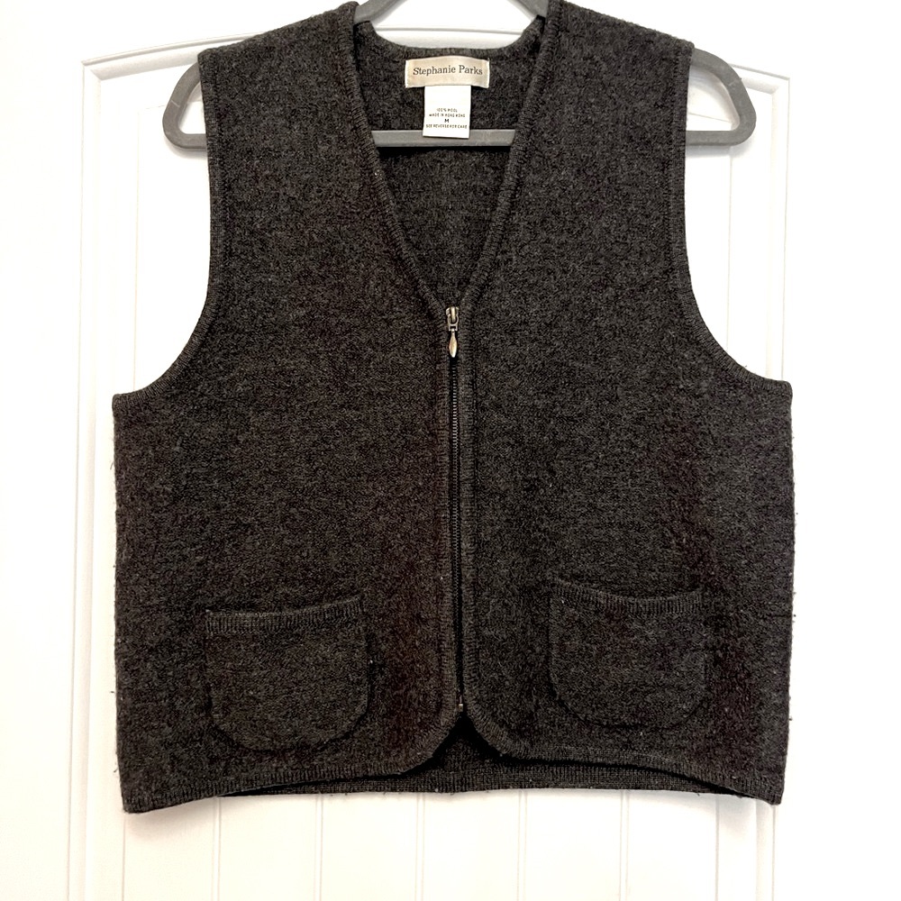 Gray 100% Wool Zip Vest - Stephanie Parks